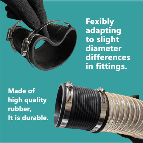 4 Inch Dust Control Flex Cuff With 4 Steel Clamps Rubber Hose Coupler For Woodworking Dust Collection Fittings Easy Install Airtight Seal 2 Pack shown in use with hose.