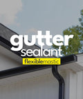 Heavy Duty Waterproof Roof Sealant For Shingles Gutters RV Roofs And Asphalt Black Bitumen Cartridge 10.5 Fl Oz Caulking Gun Ready Bonds To Brick Concrete And More With Strong Adhesion And Flex displayed on a house gutter.