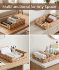 Water Hyacinth Letter Tray Desk Organizer, rustic wicker mail sorter with sturdy metal frame in various home settings.