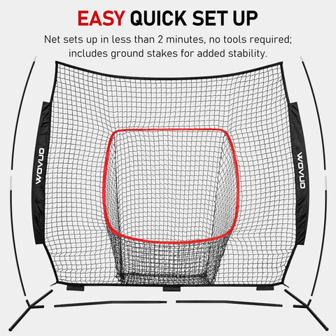 7x7 Ft Baseball And Softball Hitting And Pitching Net With Strike Zone Tee Ball Caddy And Durable 7 Ply Knotless Netting Heavy Duty Steel Base Built To Take Hard Hits For Kids Teens And Adults Practice easy quick set up