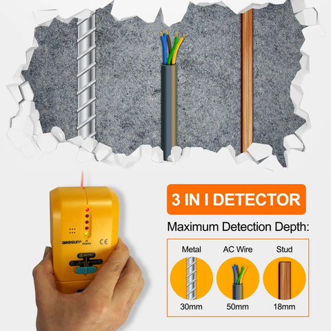 Absolute Fire 3 In 1 Led Wood Stud Finder And Multi Scanner Electronic Sensor Snags Hidden Nails Pipes Rebar Wire Cables For Drywall Repair Essential Tool