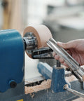3 Inch Steel Wood Lathe Face Plate With 8 Screw Holes For Easy Mounting On 1x8 TPI Spindle in use on lathe with wood piece