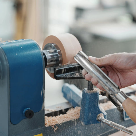 3 Inch Steel Wood Lathe Face Plate With 8 Screw Holes For Easy Mounting On 1x8 TPI Spindle in use on lathe with wood piece