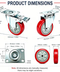 Rock Solid Heavy Duty 4 Inch PVC Caster Wheels With Double Brake Swivel Plate Set dimensions diagram showcasing sizes and details.
