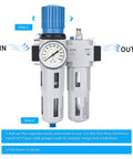 Half Inch NPT High Pressure Air Filter Regulator Lubricator Combo With Water And Oil Trap Separator Gauge 0 To 230 Psi