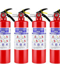 2.5 Lb Abc Dry Powder Fire Extinguisher Rated 1A 10B C for Class A B and C Fires, set of four compact units in bright red.
