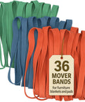 36 Pack Moving Blanket Rubber Bands Set For Heavy Duty Locking Down Furniture And Tarps Includes 42 Inch Red 30 Inch Green And 26 Inch Blue Straps Reusable Latex Blend That Stretches Without Snapping Built Tough For Moving And Storage.