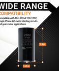 161-193 Uf Motor Start Capacitor 125 VAC For Single Phase Pool Pump Or Well Pump CD60 Round Style, size markings