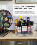 Smooth 360 Rotating Lazy Susan Organizer Two Piece Set Heavy Duty Turntable Shelf with condiments on kitchen counter.
