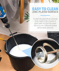 Grip Ready Drill Paint Mixer Attachment For 1 To 5 Gallon Buckets Zinc Plated No Fuss Rust Resistant Easy To Clean Fits All Standard Drills Ideal For Mixing Paint Resin Epoxy And Concrete Small Head in use with drill mixing white liquid in black bucket