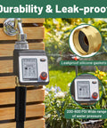 Front view of Beitopamz 5 ft garden hose, 5/8 in, black with brass fittings, connected to outdoor faucet