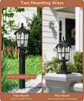 Dusk To Dawn Outdoor Post Light With Pier Mount Base Black Roman Weatherproof Lamp Post Lantern shown in pole and pier mounts