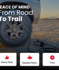Offroad Portable Air Compressor Kit With Alligator Clamps, 12V Tire Inflator, 120 PSI, inflating Jeep tire in desert