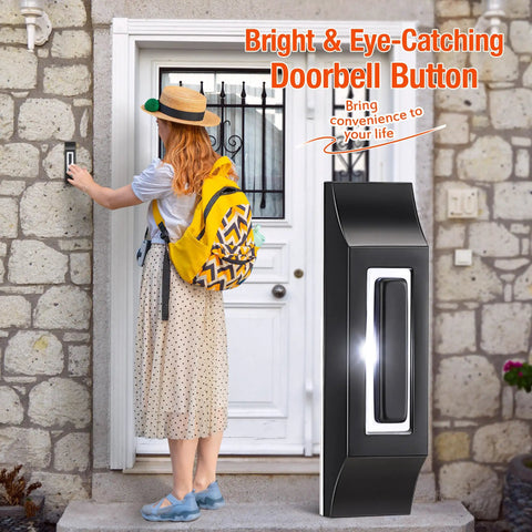Solid Metal Doorbell Button Wall Mounted Black With Bright LED Light Waterproof Built To Last Durable Replacement For Old Plastic Button Weatherproof For Home Front Door Or Office Entry near front door