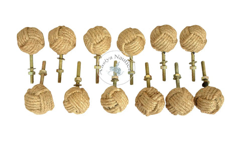 12 Pack Nautical Jute Rope Cabinet Knobs Set For Beachy Coastal Home Decor Easy Install Drawer Pulls And Door Handles Handmade Rope Knot Cabinet Hardware Perfect For Cabinets Dressers And Cupboards, 12 jute rope knobs with screws