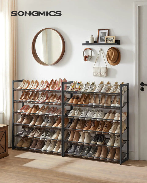 Built Tough Metal Shoe Rack With Adjustable Angled Or Flat Shelves Stackable 12 Tier Organizer Holds 60 Pairs Game Changer For Cluttered Entryways And Packed Garages Matte Black