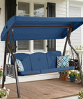 3 Seat Outdoor Porch Swing With Stand For Adults 800 Lb Weight Capacity Convertible Swing Bed With Canopy on porch