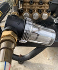 Garden Hose Inline Filter For Pressure Washer Inlet Sediment Filter With 40 Mesh And 100 Mesh Screens attached to pump system.