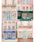 4 Pack Bookstore Diamond Art Kits For Adults, 5D Diamond Painting Sets Pink Book Shop For Beginners, full-drill 12x16 wall art