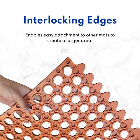 Close-up of interlocking edges of Anti Fatigue Rubber Floor Mat For Workstations And Assembly Lines 36 By 60 Inches Red.