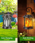 4 Pack Solar Lanterns Outdoor Lights With Upgraded Flickering Flame showing day charging and night operation