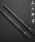 22 Inch Soft Close Drawer Slides Full Extension Ball Bearing Side Mount, 10 Pairs Black Drawer Glide Set For Cabinets And Furniture, Quiet Smooth Operation And Easy Install, Durable Metal Rails For Heavy Use on black background