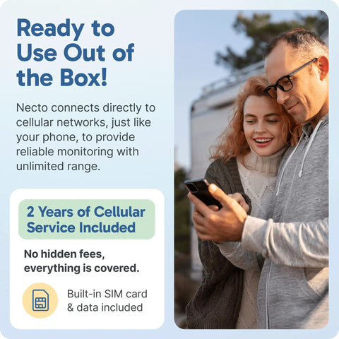 Couple using Cellular Temperature Monitor With 4G LTE And Humidity Sensor Remote Power Failure Alarm Unlimited Alerts outdoors