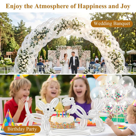 Massive Balloon Arch Kit With 100 Long Skinny Latex Twisting Strips Plus Heavy Duty Plastic Clips For Birthday Weddings And Epic Party Backdrops, white balloon arch at wedding and birthday party
