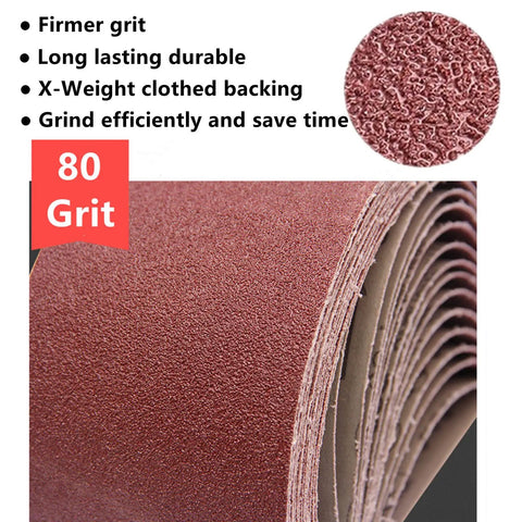 Close-up of Sanding Belt 4 By 36 Inch 80 Grit For Belt Sander, highlighting firm grit and X-weight backing.