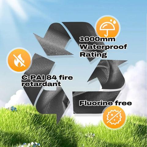 Pop Up Gazebo 10x20 Foot Instant Portable Canopy Shelter material detail, waterproof, fire retardant, fluorine free, outdoor use.