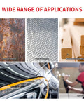 Image of pneumatic palm sander applications including iron rust removal, surface polishing, woodworking sanding, and car detailing.