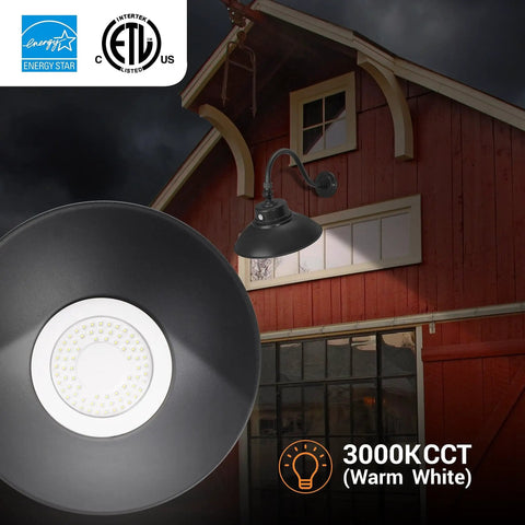2 Pack 14 Inch Black Gooseneck Barn Light LED Fixture For Indoor And Outdoor Use With Photocell Swivel Head 42W 3800 Lumens