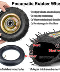 Set Of Four Heavy Duty Industrial Pneumatic Caster Wheels With Brakes Double Ball Bearing Swivel Casters Featuring Thick Shock Absorbing Rubber Tires, showing pneumatic wheel details.