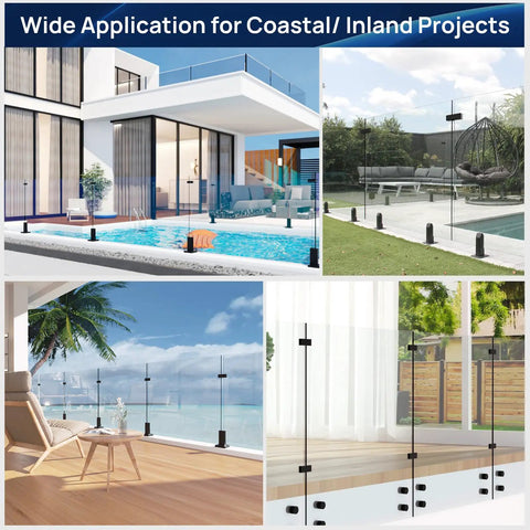 Heavy Duty Glass To Glass Clamp Set No Drill Install For Frameless Railing Black T304 Stainless Steel With Dual Powder Coating 180 Degree Clamp Pack Of 4 For Pool Fence Balustrade Indoor Outdoor