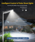 Solar Street Light Outdoor Motion Sensor With Remote Control Dusk To Dawn LED Yard Lighting illuminating a driveway at night