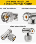 UHF Male To Dual UHF Female 3 Way Pro Grade Splitter Coax Adapter PL259 To SO239, pure copper and nickel plated
