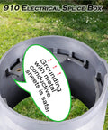 Hella Durable Ten Inch Underground Electrical Junction Box With Easy Remove Lid For Outdoor Wire Splices and In Ground Circuit Connections Built Tough Solid Polyethylene visible in a grassy setting.