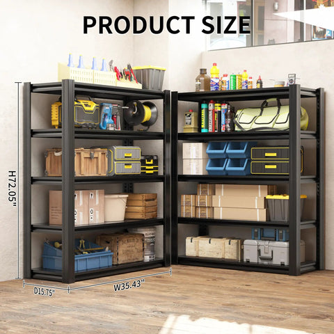 Heavy Duty 72 Inch Garage Shelving Unit With 2,500 Lbs Capacity, 5 Adjustable Tiers, Metal Storage Racks For Workshop, Basement And Home Office, Durable Steel Construction, Easy Assembly, Max 500 Lbs Per Shelf in black steel, 72 in tall