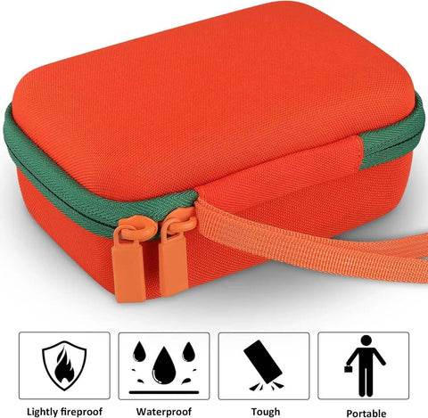 Chill Mode Hard Case For Yoto Mini Player With Roomy 36 Card Storage Bay in bold orange, portable hard shell with zipper.