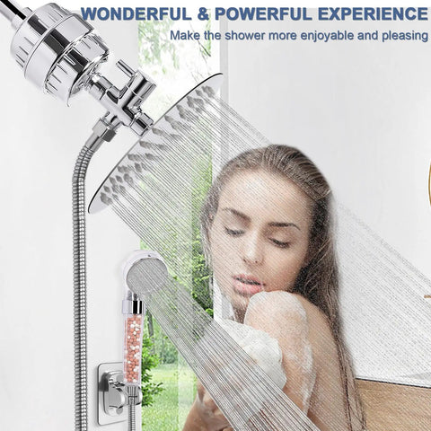 High Pressure 8 Inch Rain Shower Head With Filter For Hard Water setup showing water flow and chrome finish in use
