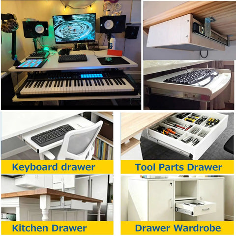 Under Desk Keyboard Tray Slides With Ball Bearing Runners 30cm 35cm 40cm Heavy Duty Extendable Rails for various drawer uses