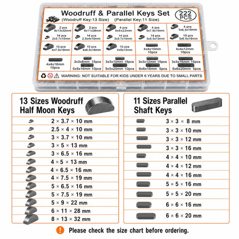 Badass 222 Pcs Metric Woodruff Half Moon Key Assortment Kit With Parallel Shaft Keys Carbon Steel Build For Garage Crew And Mechanic Shop Fixups Sweet Gear To Handle Heavy Machinery Repair Jobs Without Sweat, storage case