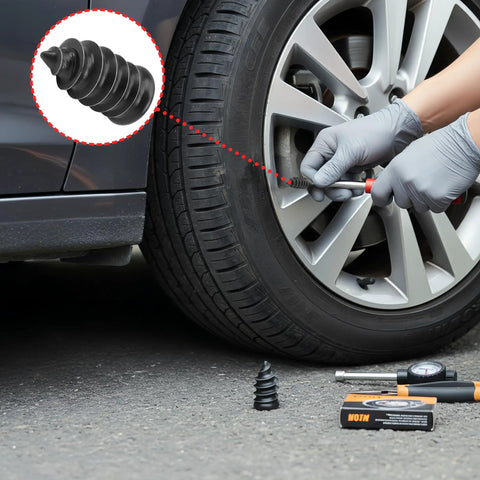 61 Piece Tire Repair Kit With Rubber Nails And Spiral Screws For Cars Trucks Motorcycles And Tractors, vacuum tire repair system in use