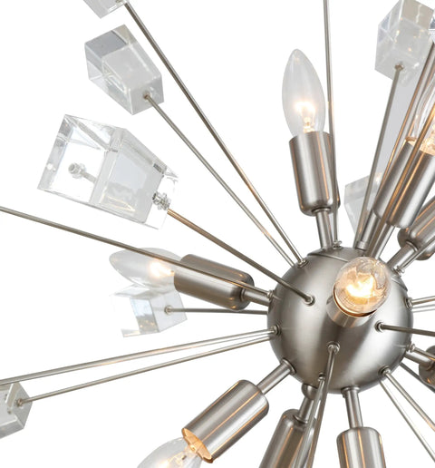 Close-up of Stardust Sputnik Pendant Light With Crystal Beams Satin Nickel And Black Core Finish 25.88 Inch Diameter
