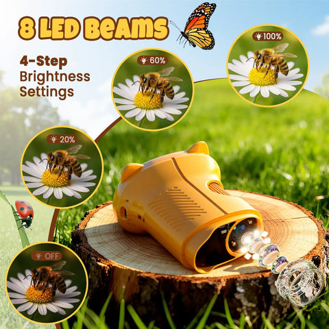 1000X Kid Friendly Digital Microscope With 2.4 Inch 4K IPS Display And 2MP Camera, standalone handheld microscope on tree stump with LED brightness settings