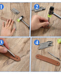Step-by-step use of Leather Hole Punch Set 1.5mm-5mm For Belts And Leather Crafting, showing round hollow punches in action on leather