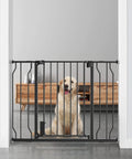 Dog behind Adjustable Baby Gate 29.5 To 41.3 Inches, 30-Inch Tall Metal Safety Gate For Stairs And Doorways, Auto-Close Design With Alarm.