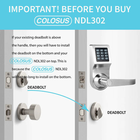 Diagram of Smart Door Lock With Keyless Entry, PIN Pad, RFID Card Access, Remote Control, And Physical Key Backup NDL302 installation