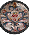 12 Pack Norwegian Brown Flower Cabinet Knobs With Classic Rosemaling Folk Art Swirling Vines And Gold Accents For Kitchen