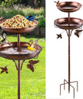2 In 1 Outdoor Bird Bath and Feeder, 42 inch tall free standing metal bird feeder bowls in antique bronze for garden lawn decor.